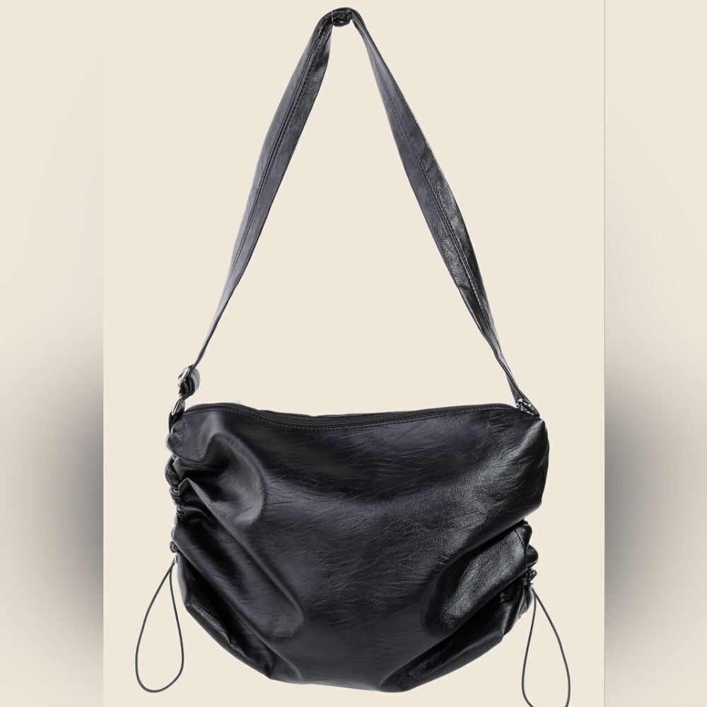 Ruched Faux Leather Shoulder Bag - Chic Medium Hobo Purse